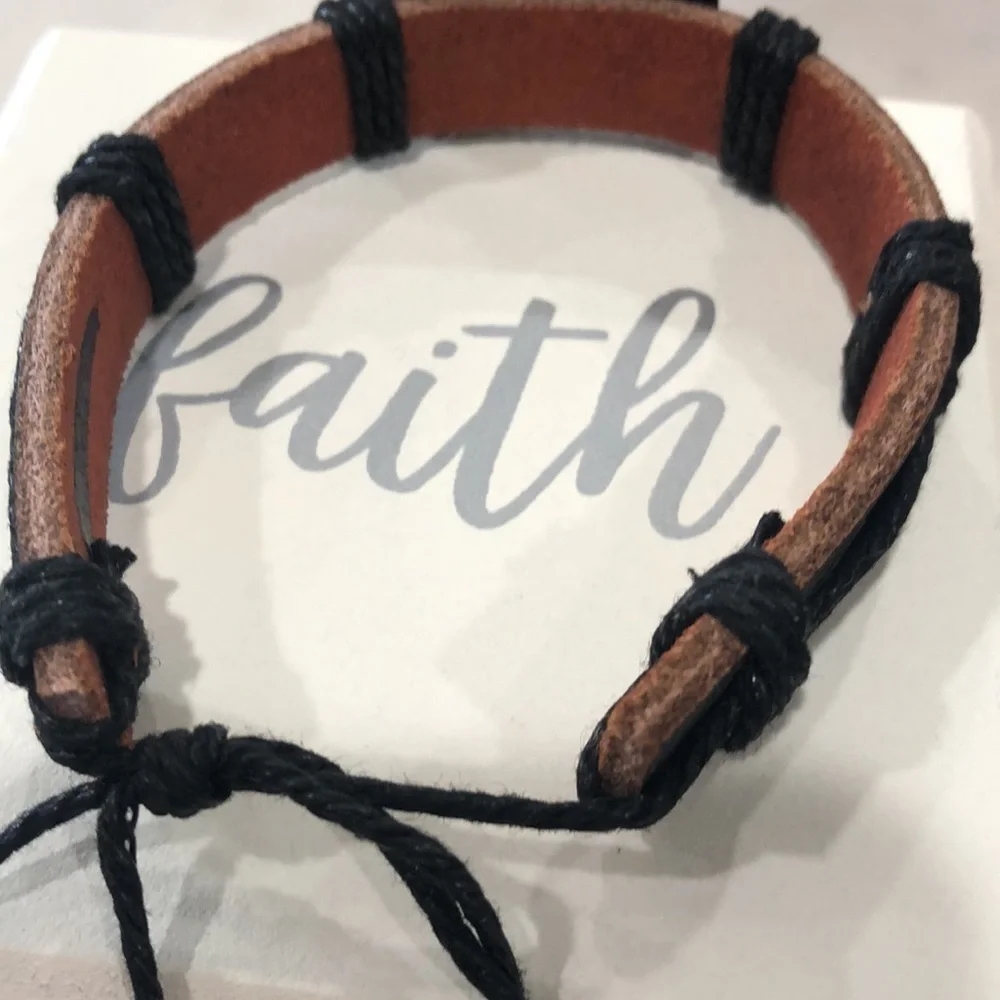 MENS GENUINE LEATHER CORDED FAITH BRACELET